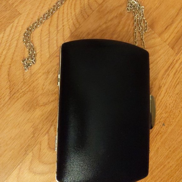 Black sparkle glitter silver chain purse clutch - Picture 2 of 8